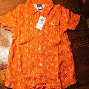 NWT Old Navy Kids Vibrant Orange Patterned Linen Blend Romper